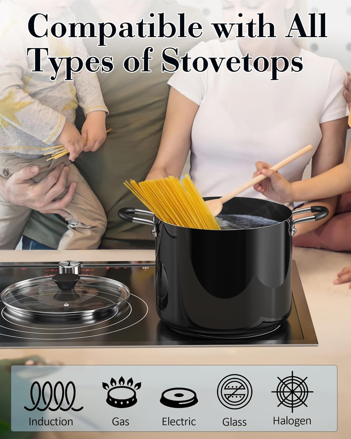 Versatile 10.5-Quart Nonstick Stockpot with Tempered Glass Lid & Cool Handles
