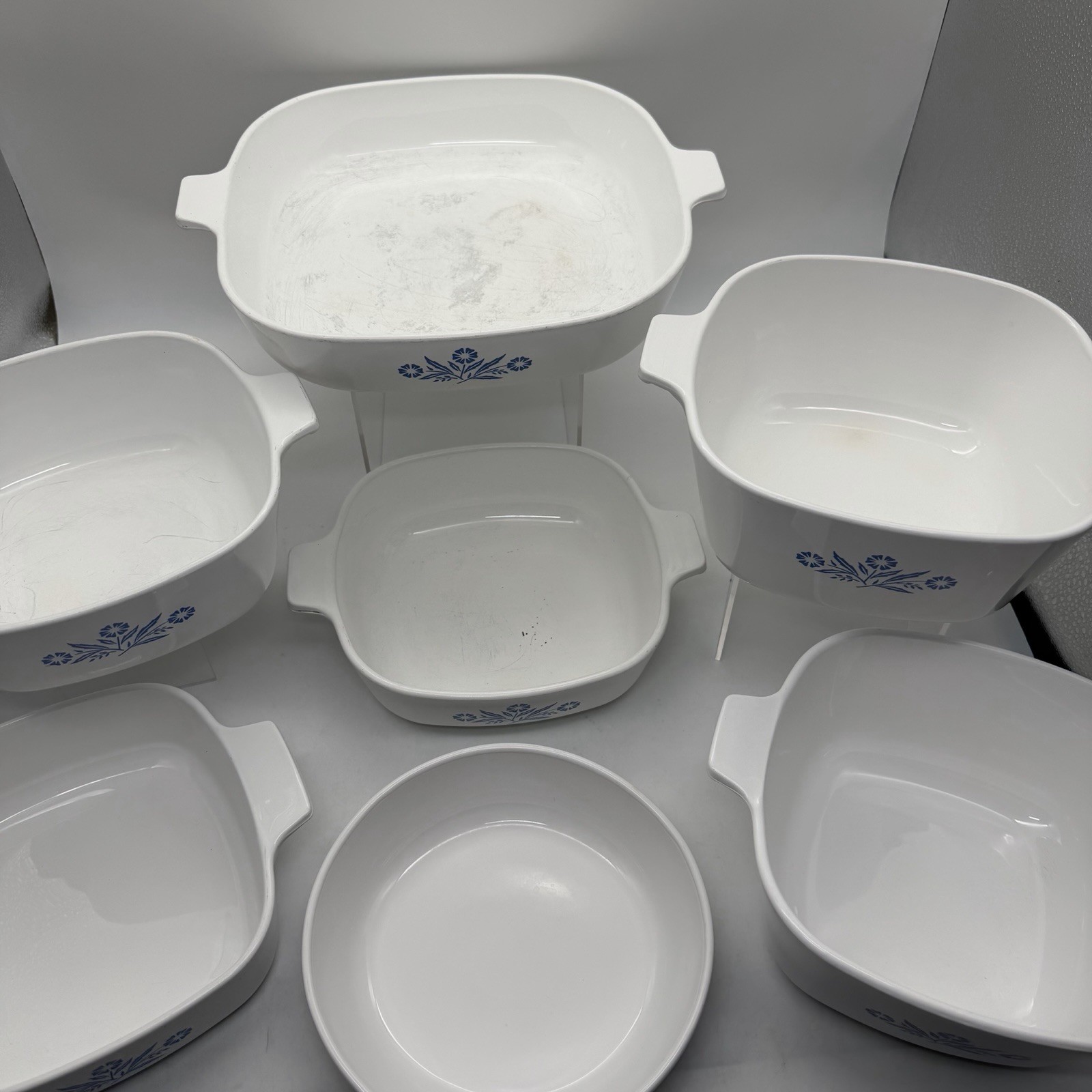 CORNING WARE Cornflower Blue 7 Pc Casserole & Skillet Set Made in USA Vintage ✅