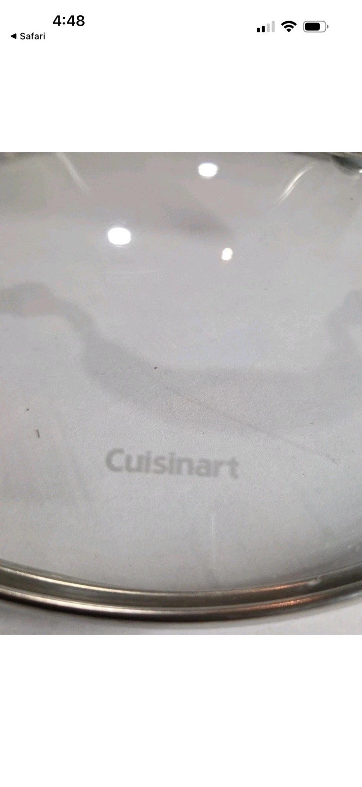 Cuisinart Glass Pot Pan Replacement Lid Only 10” OD 9 1/4” Inside Diameter