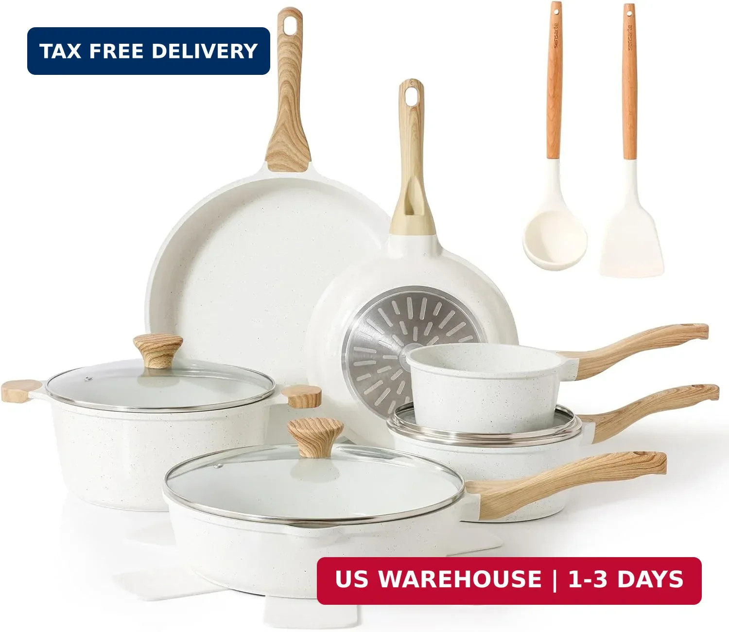 SENSARTE Nonstick Ceramic Cookware Set 16-Piece, Healthy Pots and Pans Set, Non-