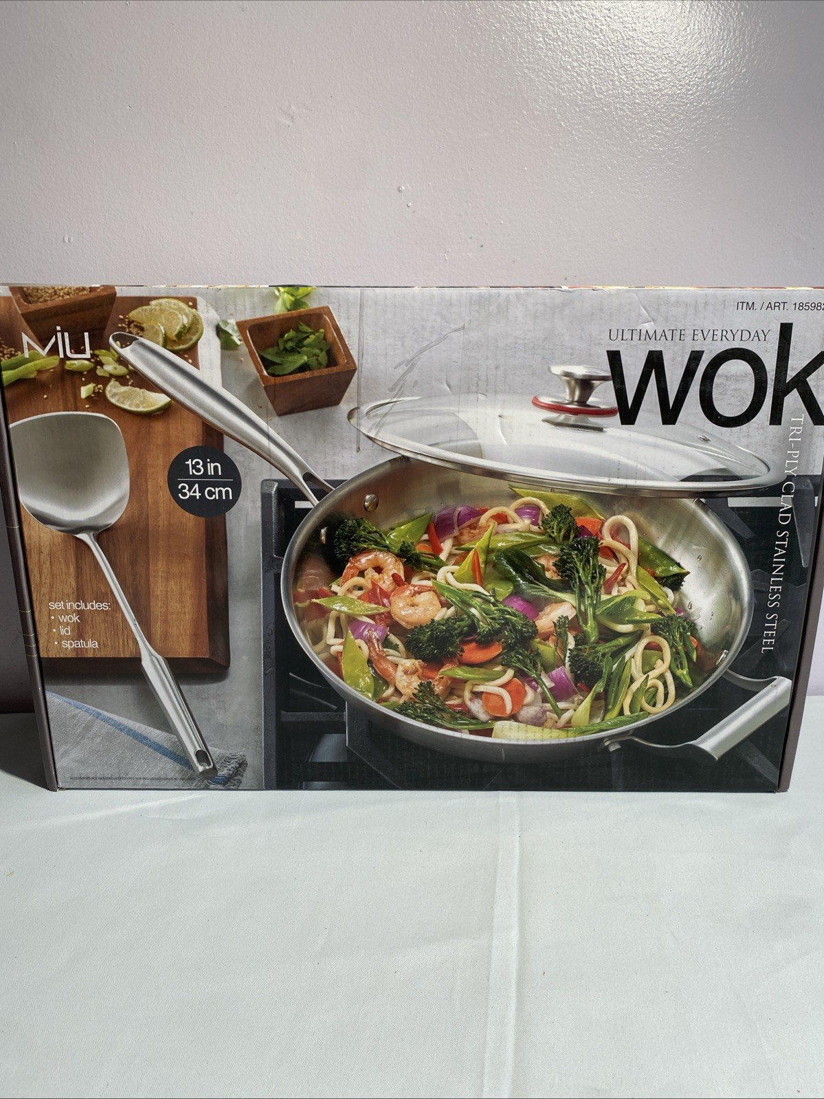 MIU Ultimate Everyday Tri-Ply Clad Stainless Steel 13″ Wok w/ Lid & Spatula