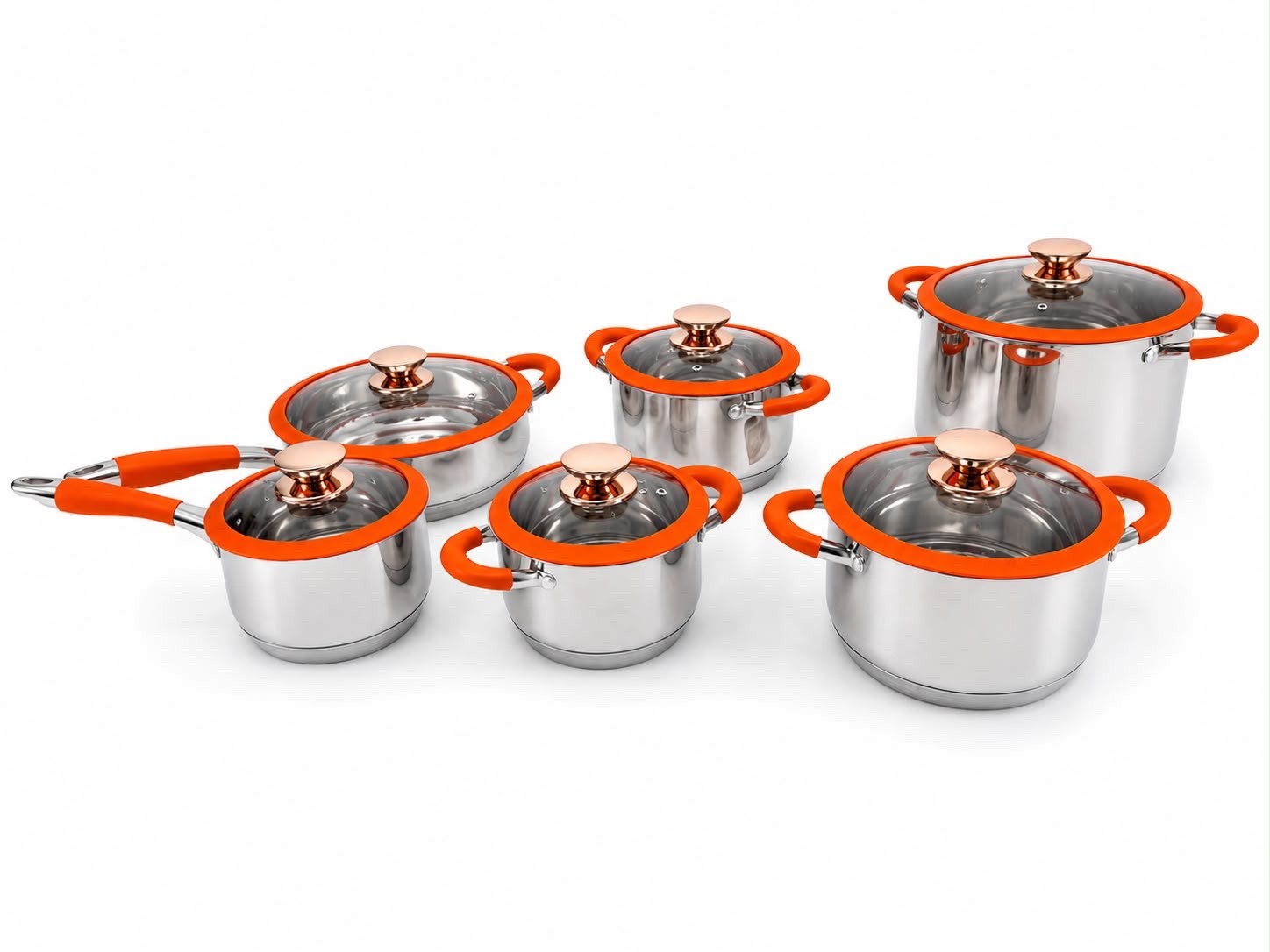 12-Piece Stainless Steel Cookware Set Induction Ready GALES PREMIUM-ORANGE