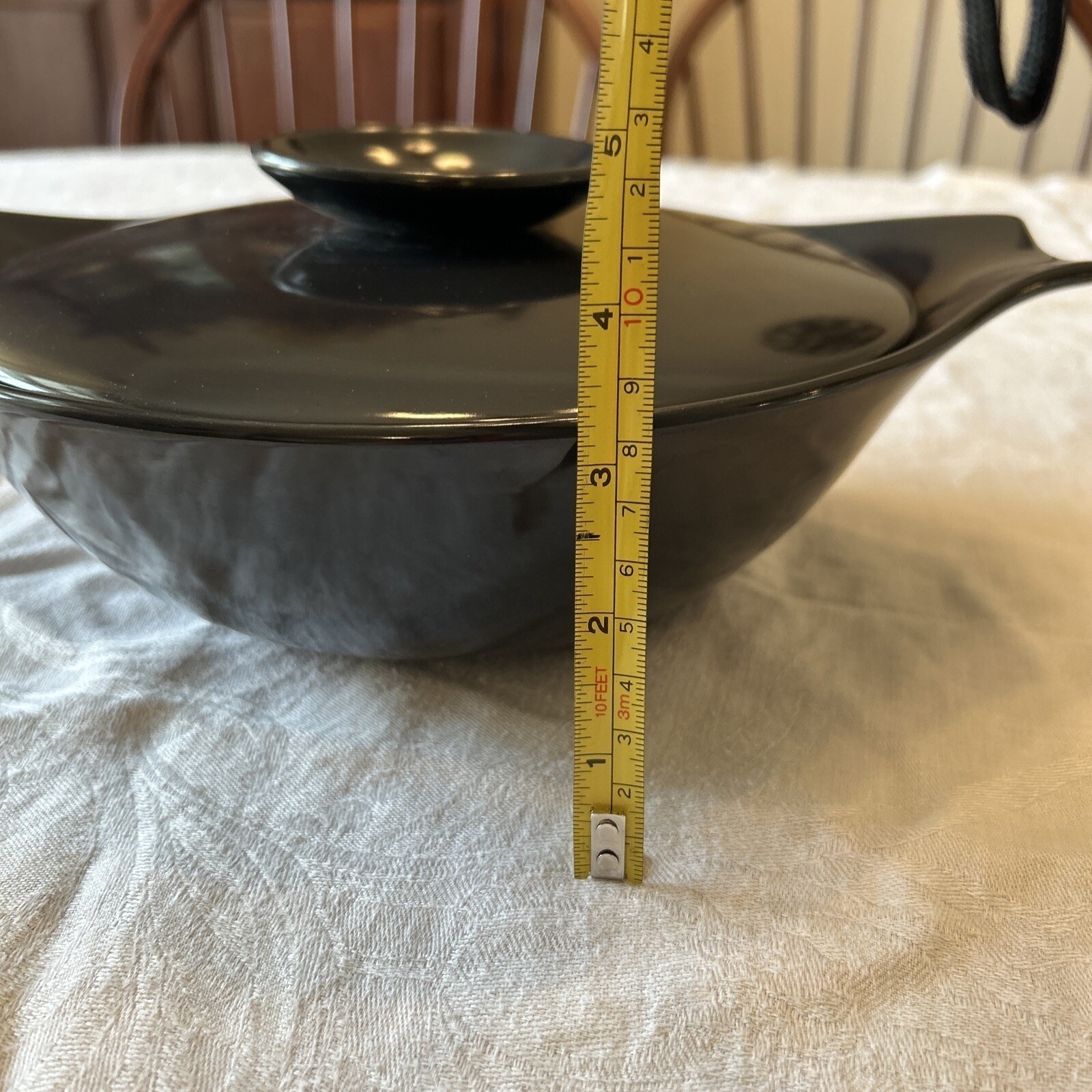 Monterey Pottery Casserole Dish OS Black Lidded Side Handles Retro Kitchen