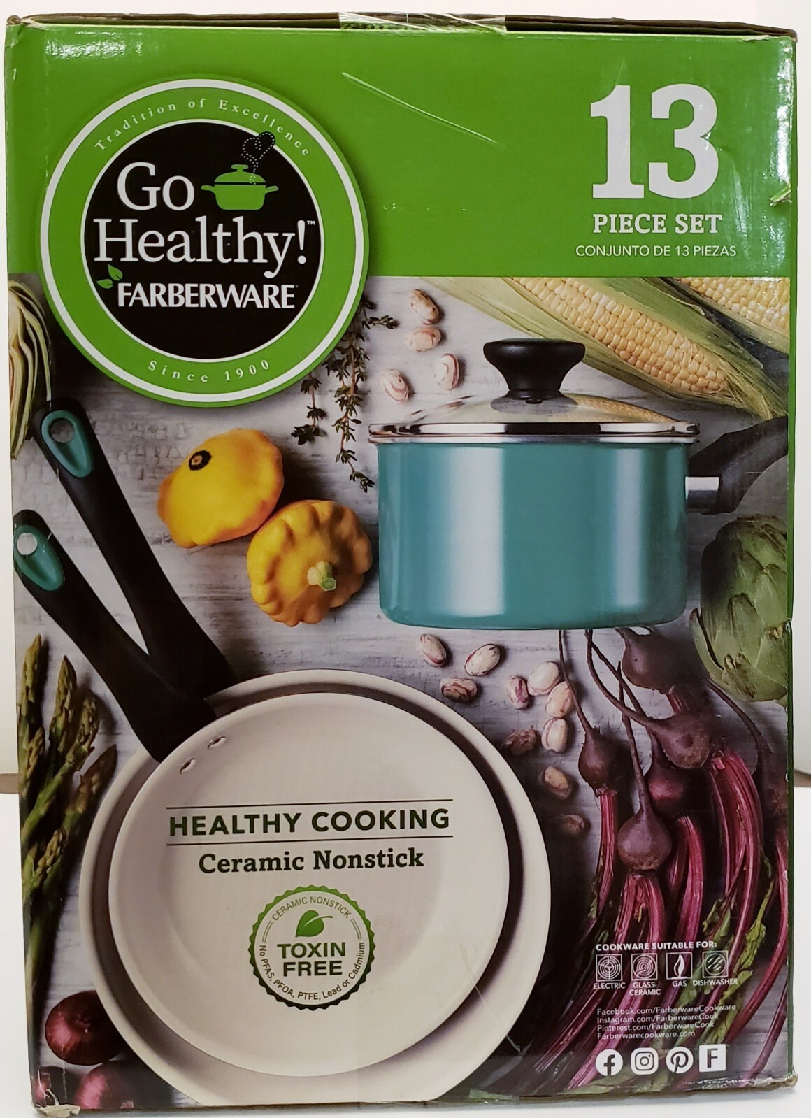Go Healthy! By Farberware 13 Piece Nonstick Pots And Pans Cookware Set W/ Tools