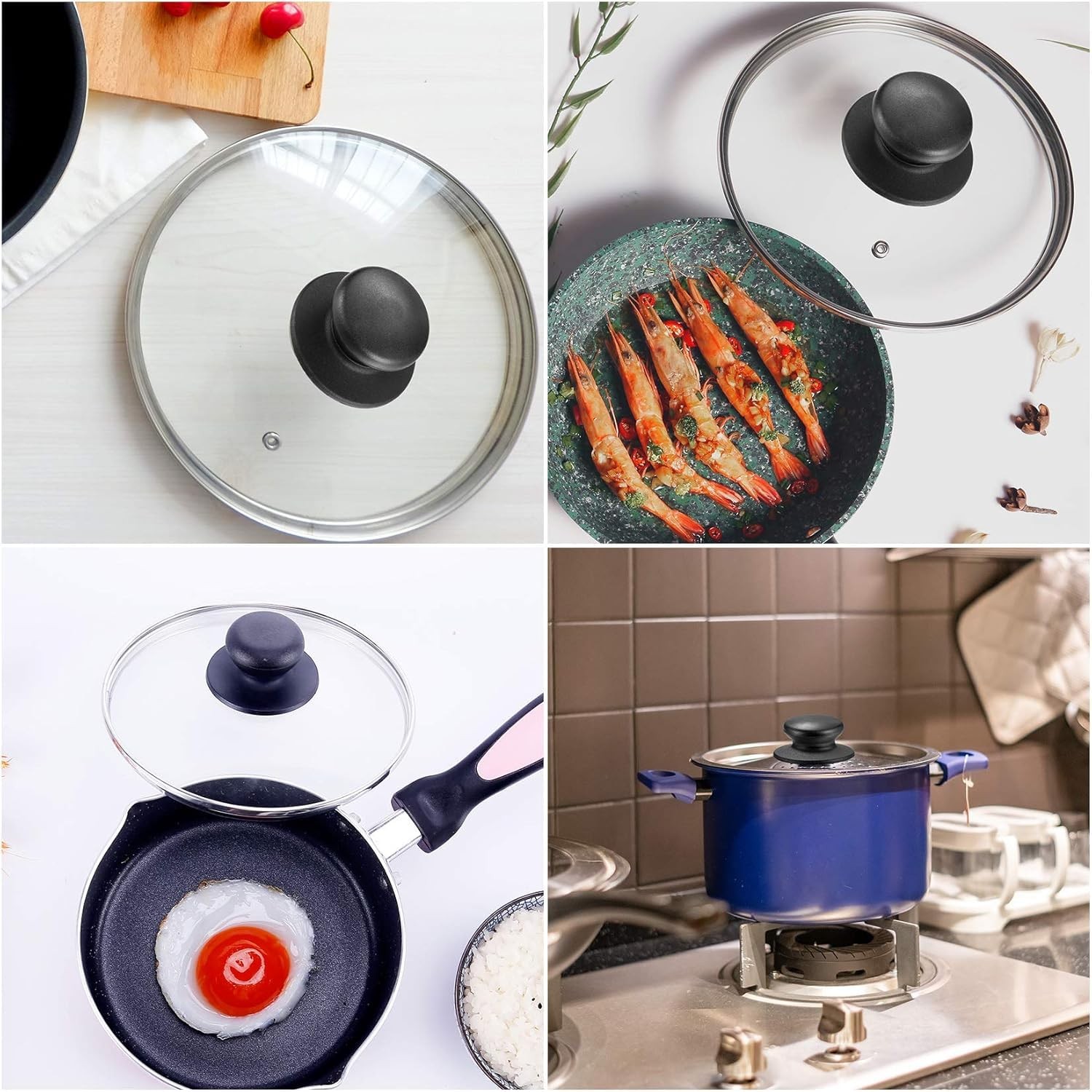 Universal Pot Lid Knobs Replacement Set 4 Pcs Black Kitchen Lid Handles