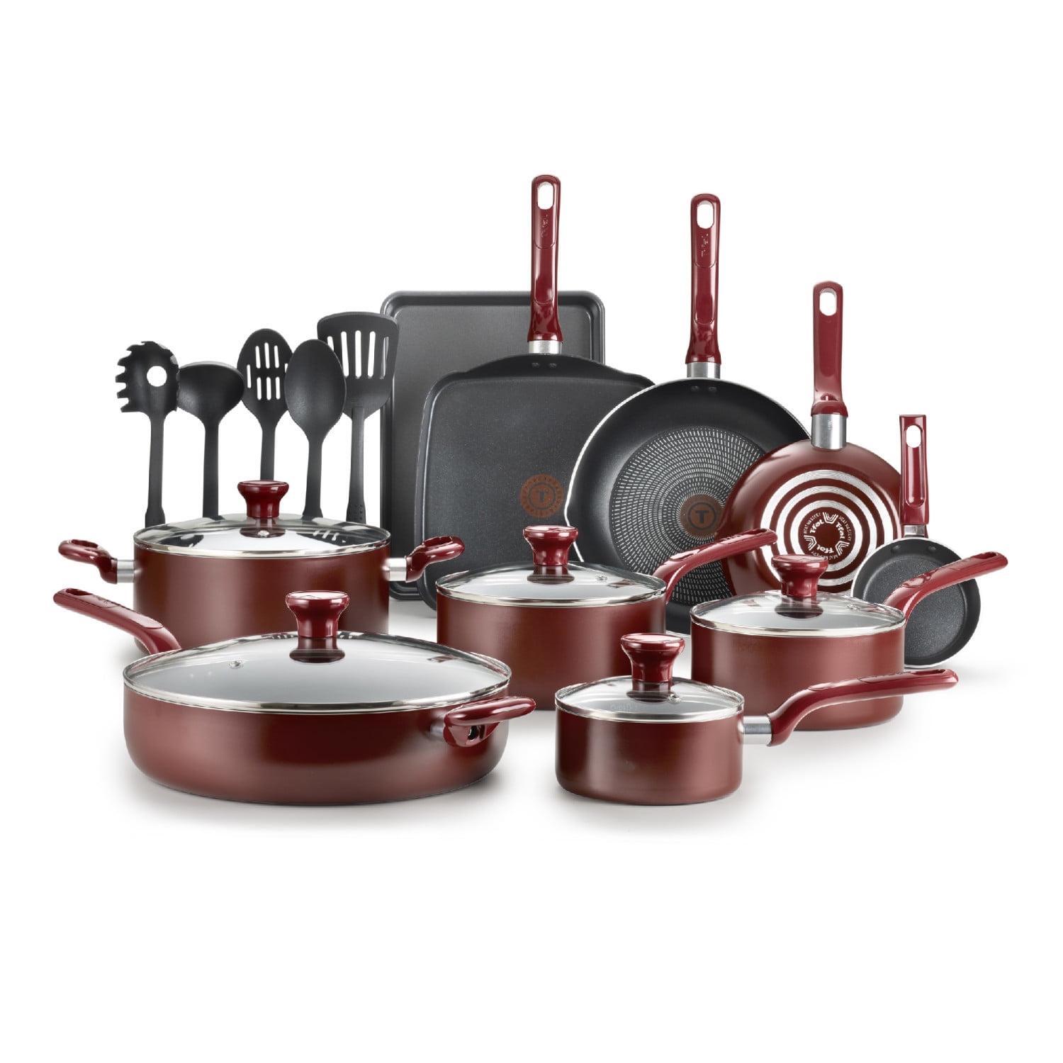 Kitchenware Cooking Nonstick 20 Piece Cookware Set Thermo-Spot Glass Lids Red