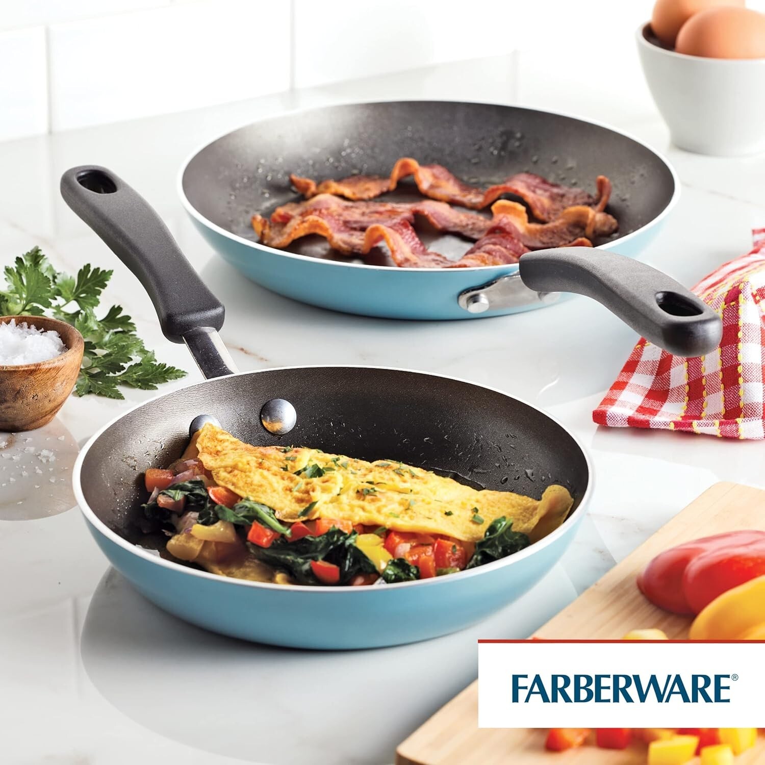 Farberware Frying Pan Set DiamondMax Nonstick 8.25″ and 10″ Frying Pan Set, Aqua