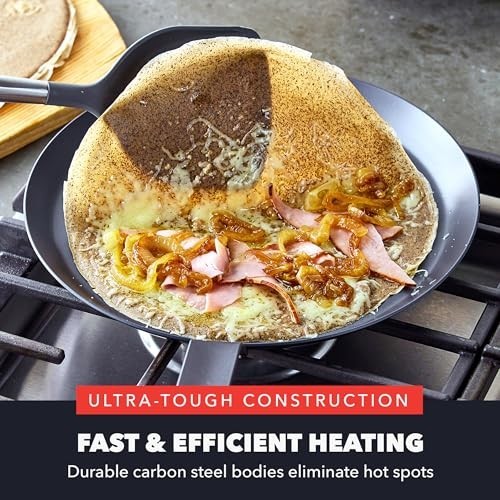 Carbon Steel Crepe Pan 11 Inch Pre-Seasoned PFAS-Free Induction Omelet Flat