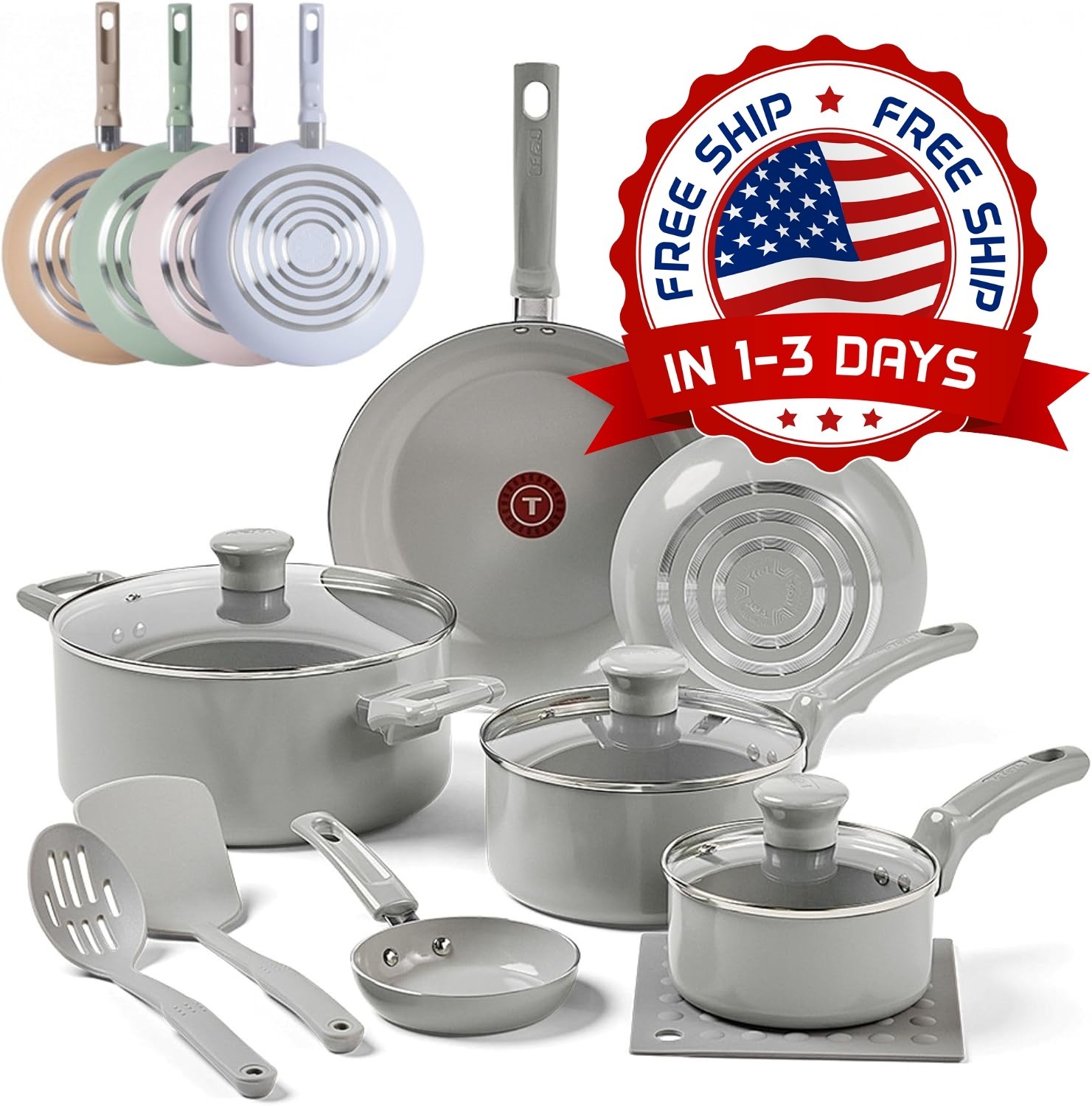 Juego De Ollas Y Sartenes Utensilios De Cocina 12 Piezas Antiadherentes Cerámico