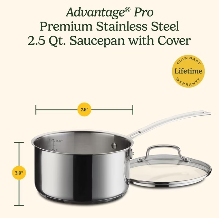 Cuisinart Advantage Pro Series 2.5 Qt Stainless Steel Saucepan with Tempered