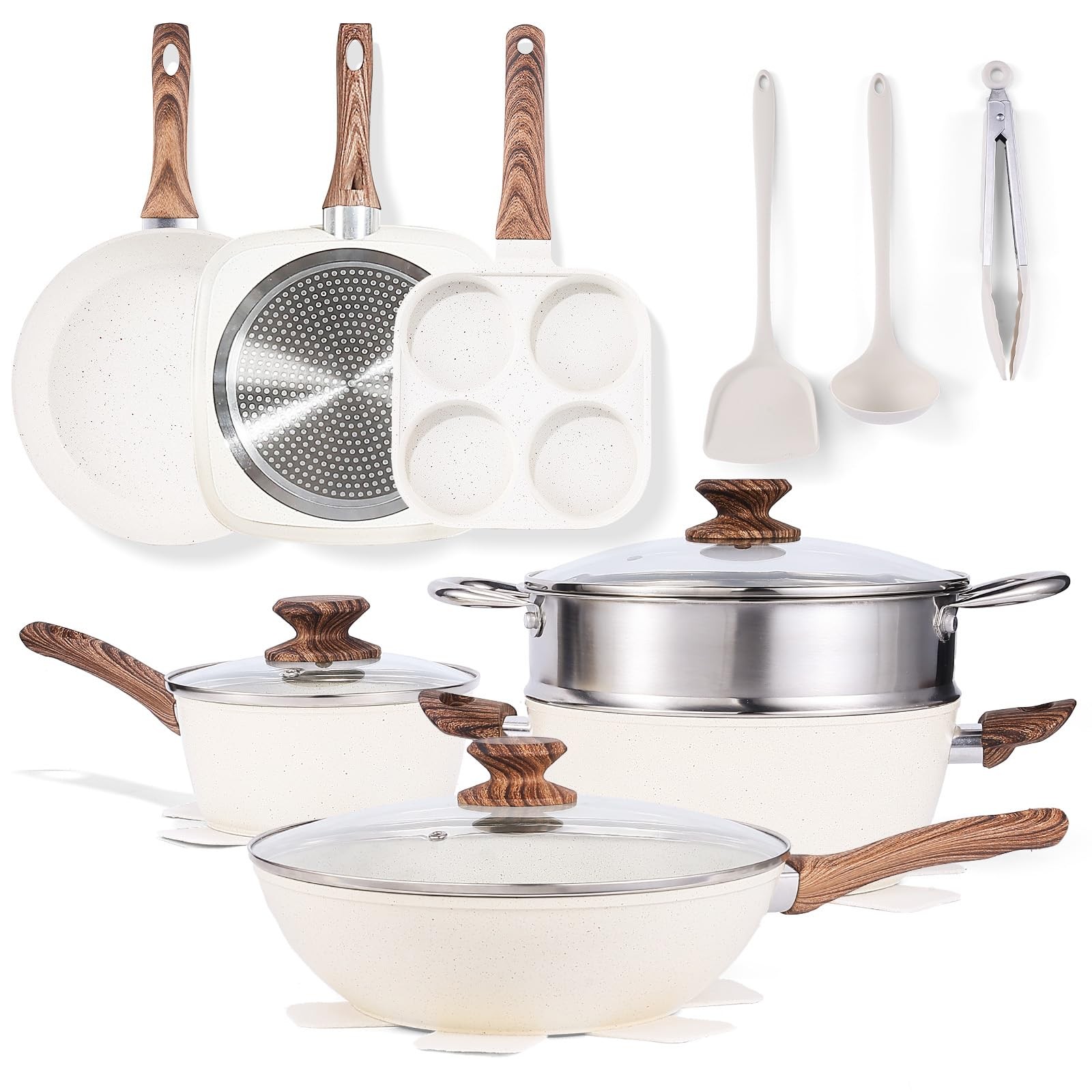 17 Pcs Nonstick Pots and Pans, Non-toxic Kitchen Cooking Set, Induction Kitch…