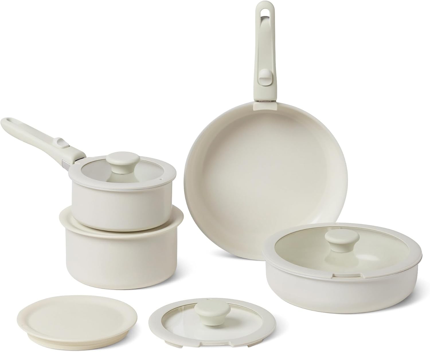 Amazon Basics 11-Pc Ceramic Nonstick Cookware Set, Detachable Handles