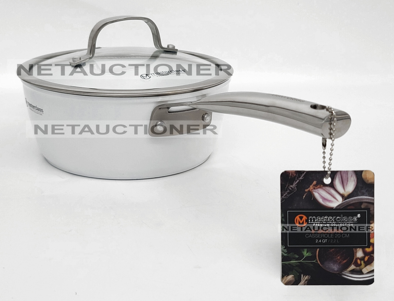 New Masterclass Nonstick 8” 2.4 Qt (2.2L) Saucepan & Lid White Premium Cookware