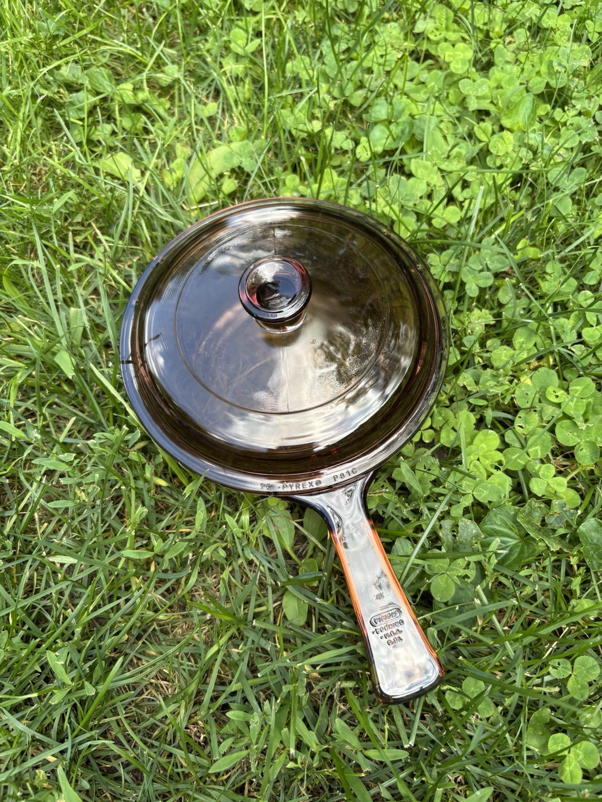 Corning Vision Amber .5 Liter Saucepan Glass USA Vintage w/P81C Pyrex Lid