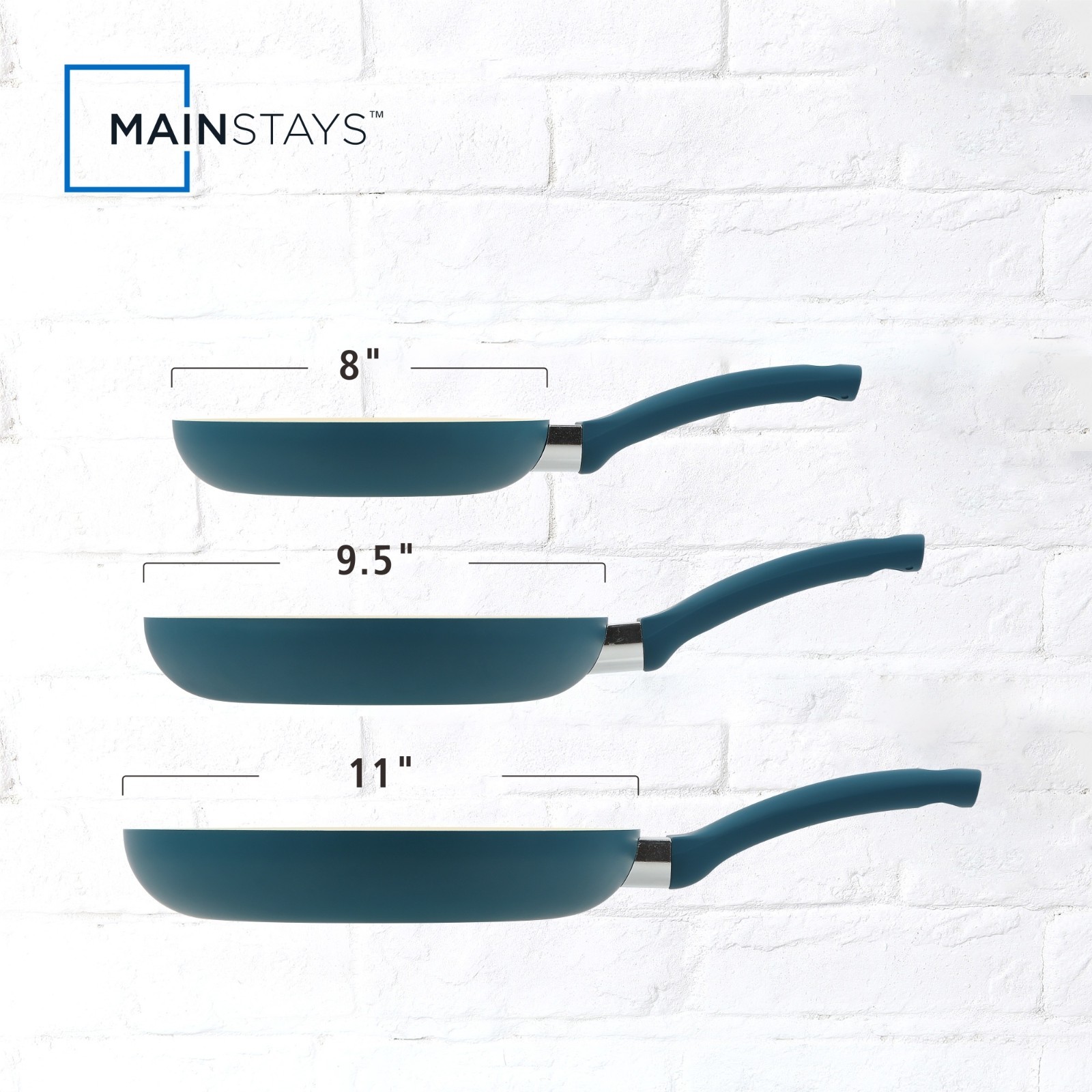 Mainstays Aluminum Nonstick Ceramic 3 Pieces Frypan Set