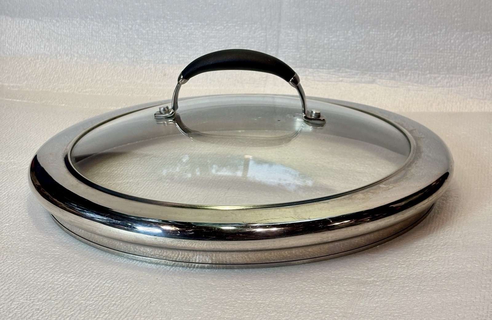 Large Pan Pot Lid Glass Stainless Steel 11 3/4″ Inner Diam 12 1/4″ Outer Diam