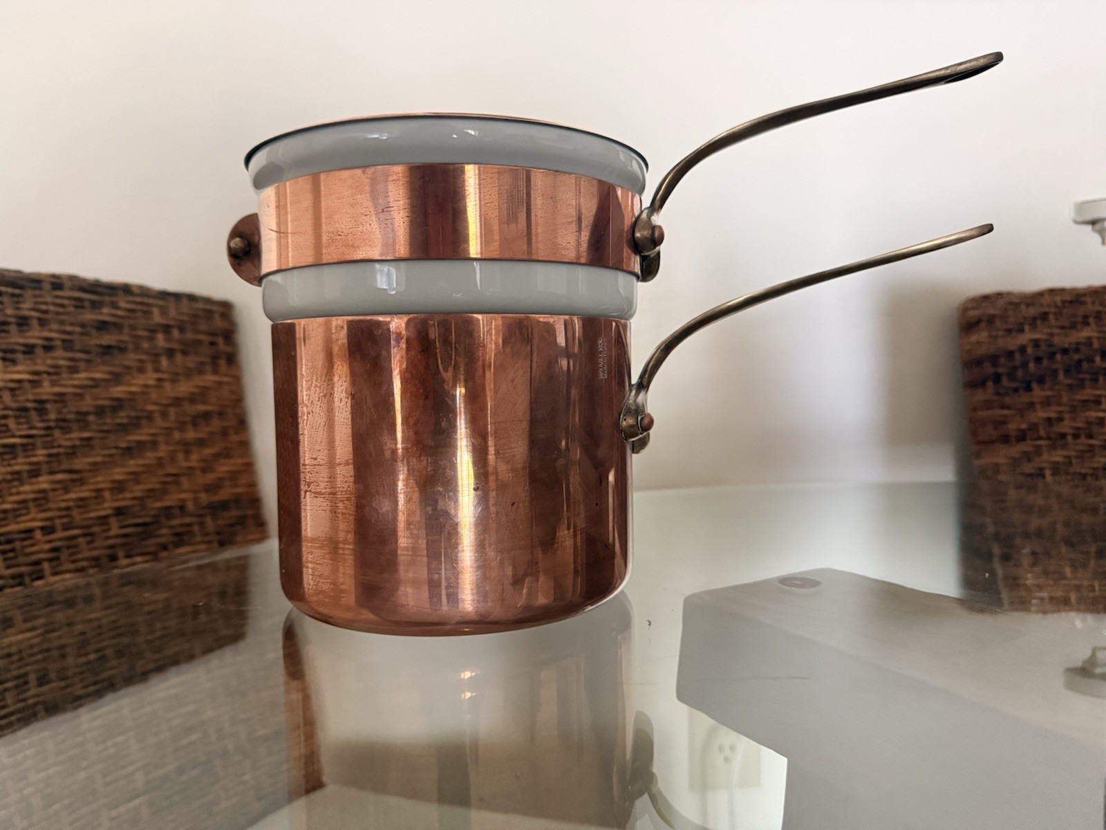 Mauviel 1830 Copper Enamel 1.8-Qt 5.5-in Saucepan w/Lid, Double Handle