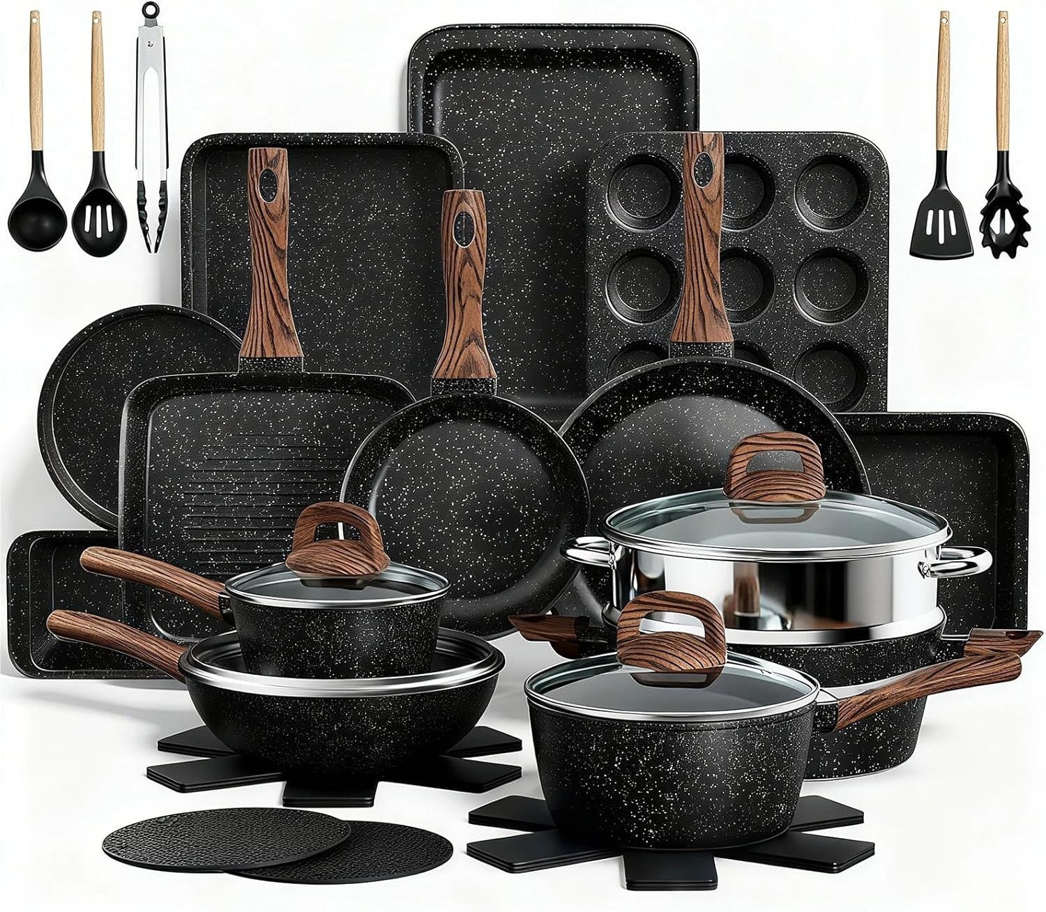 Non Stick Pots and Pans Set Kitchen Cookware Bakeware Induction 31 Pcs