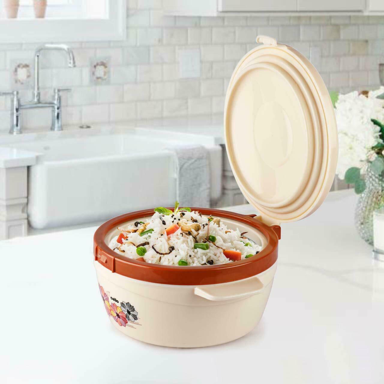 Top Plastic Casserole with Lid, 1.5 Liters, Ivory/Brown