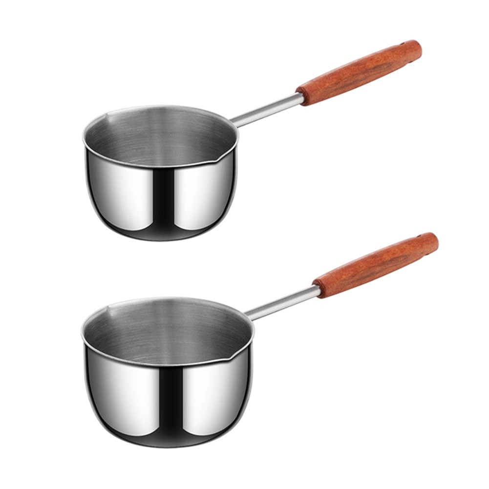 Compact 300ml Stainless Steel Frying Pan with Extended Wooden Handle Design