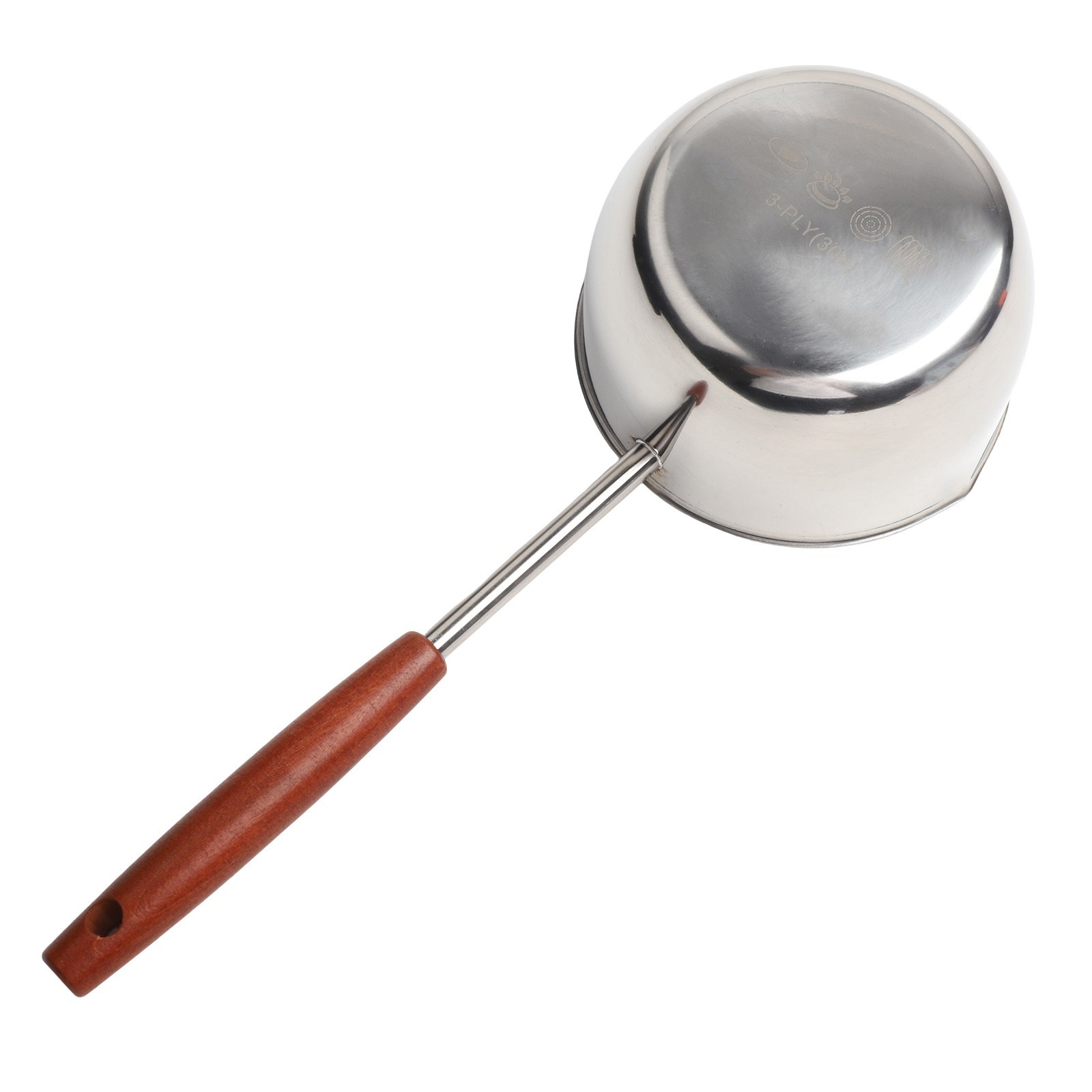 Compact 300ml Stainless Steel Frying Pan with Extended Wooden Handle Design