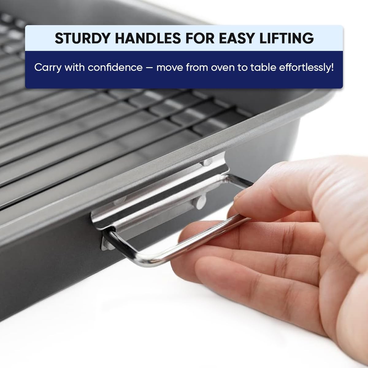 Roasting Pan 11 Inch X 15.5 Nonstick Heavy Duty with Rack – Perfect for Turkey