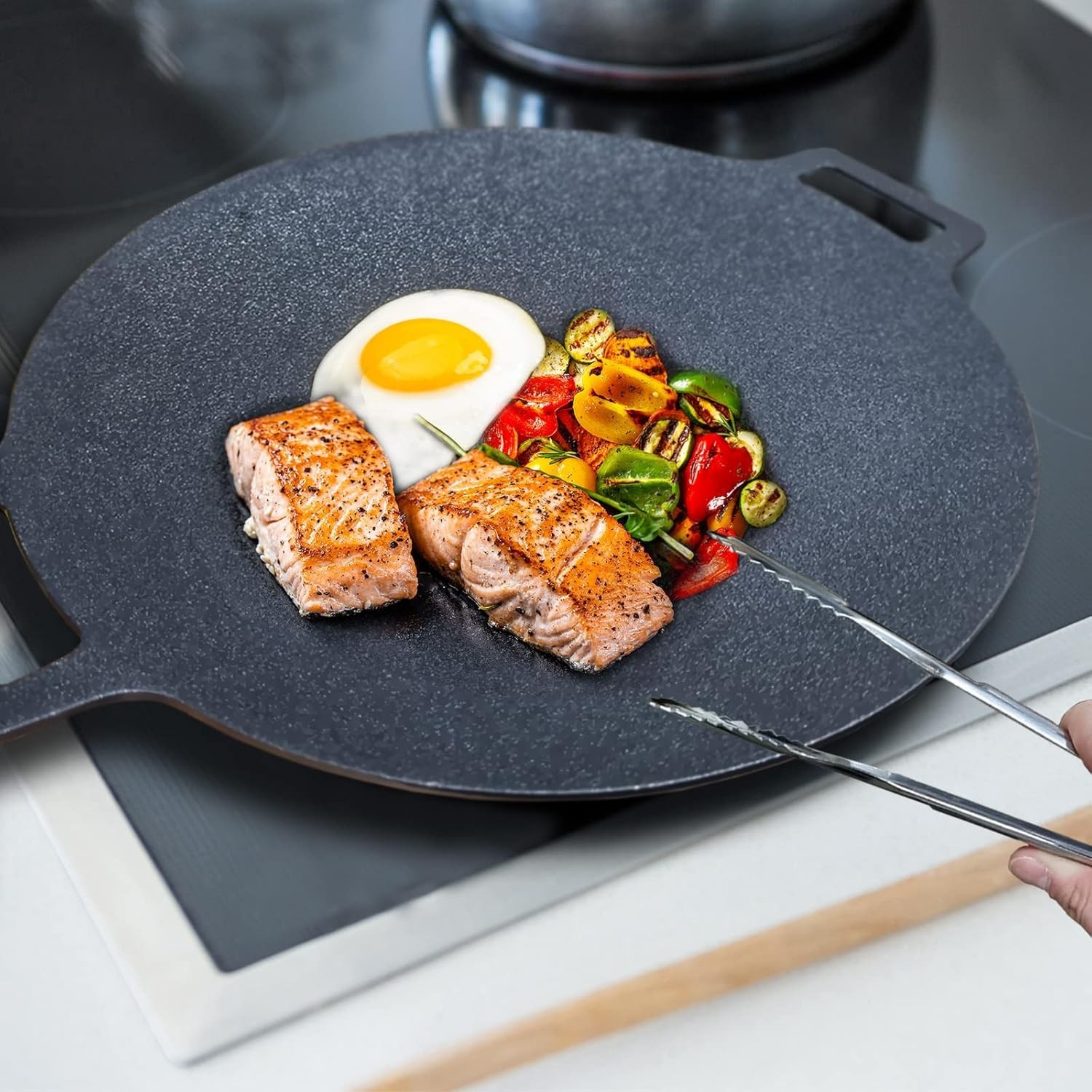 Korean BBQ Grill Pan 33cm Nonstick Round Griddle Indoor Camping KBBQ Samgyeopsal