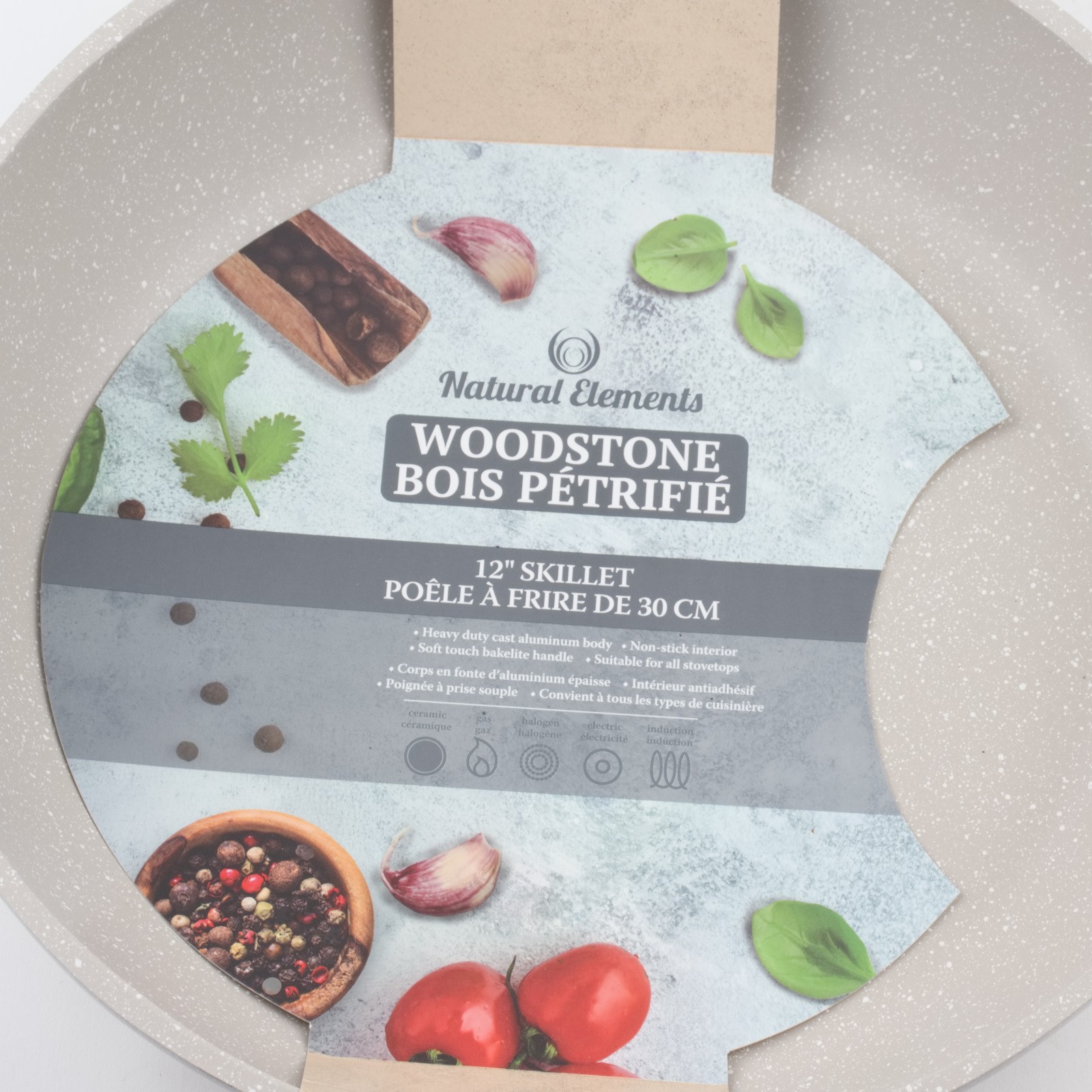 Natural Elements Woodstone 12″ Skillet Non Stick Frying Pan Farmhouse Gray