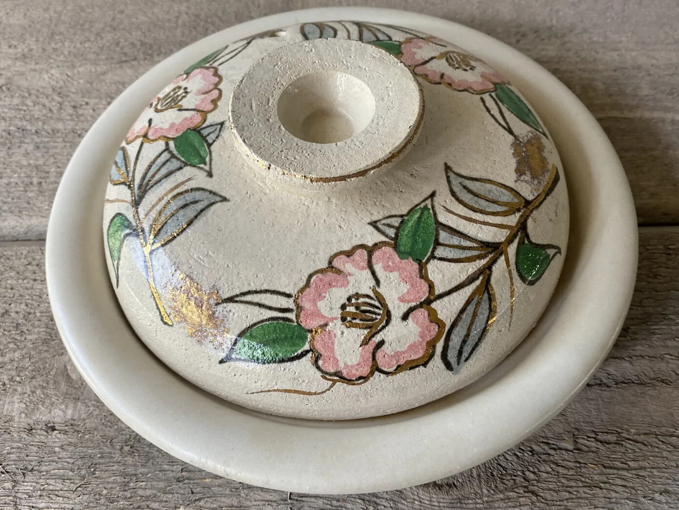 Donabe Hot Pot Cooking Dish Hand Painted Flowers Pottery Japan 9″