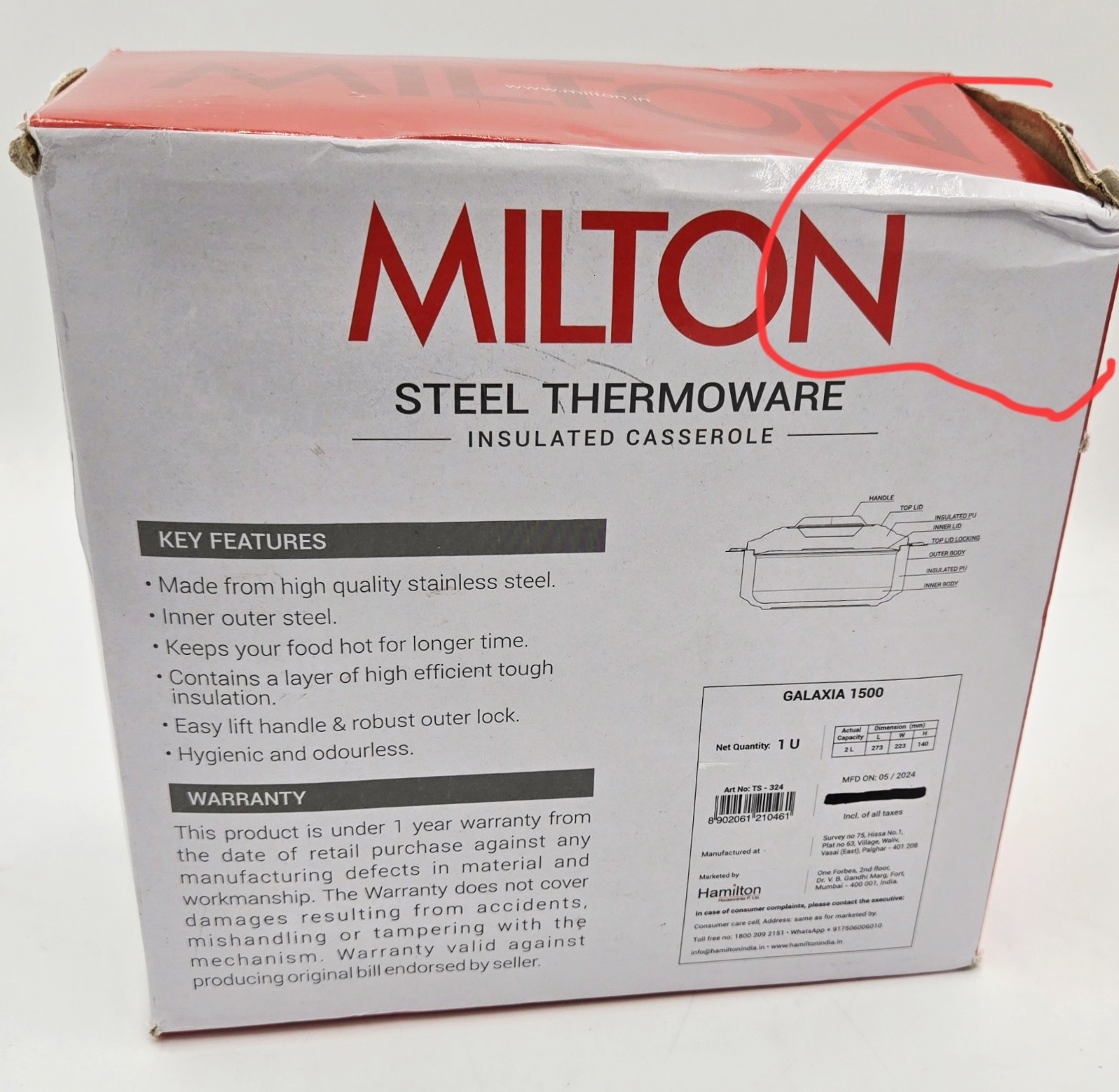 Milton Galaxia 1500 – Casserole for Hot Food, Insulated Stainless Steel Hot Pot