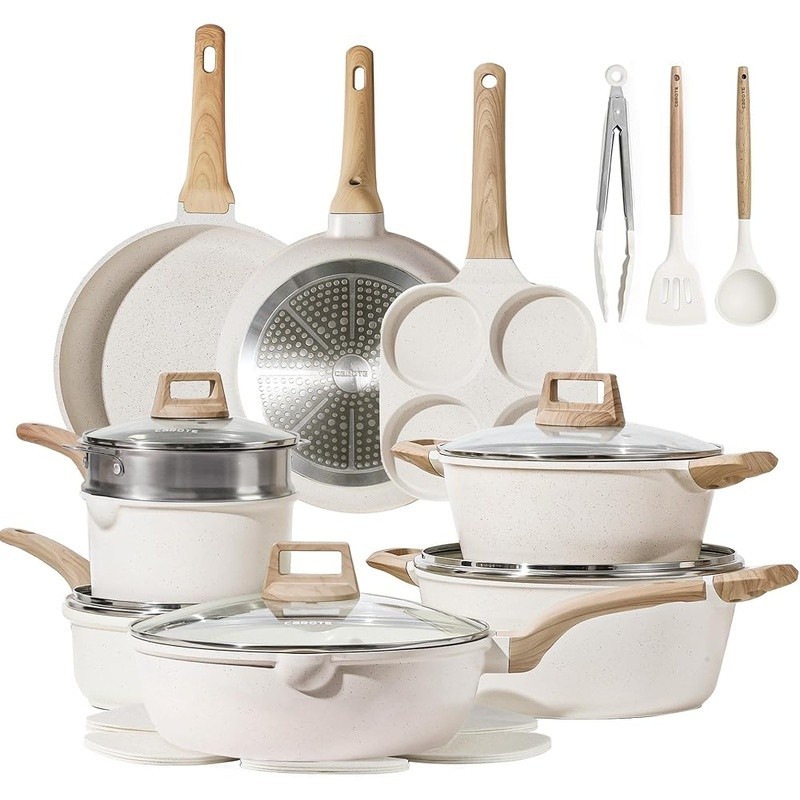 Nonstick Granite Cookware Set W/ Fry Pans Saucepans Stockpots Utensils New