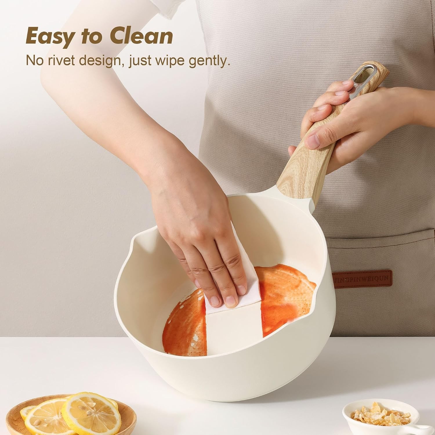Ceramic Nonstick Sauce Pan with Lid, 1.5 Quart Small Saucepan, White Cooking …