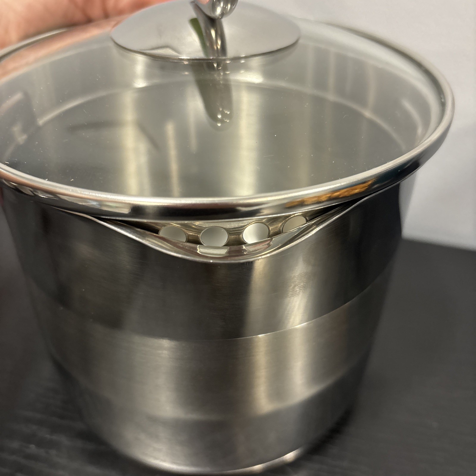 Kuhn Rikon Burner Pot 7 Cup 18/10 Stainless Straining Glass Lid green 2012