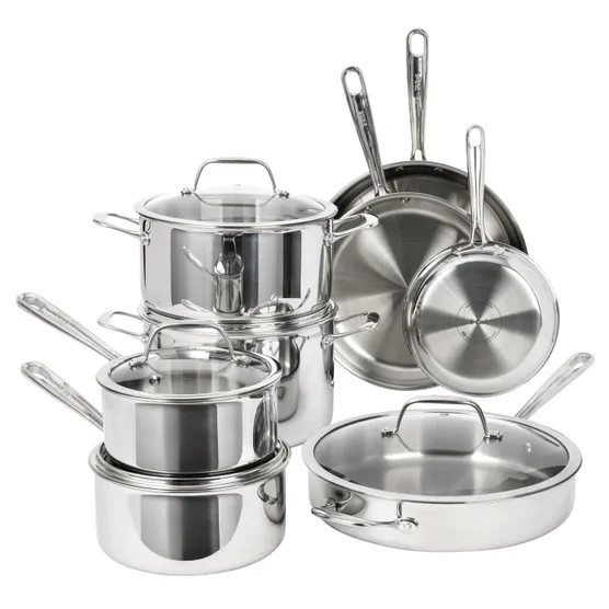 T-fal Heavy-Duty Tri-Ply 13-piece Stainless Steel Cookware Set