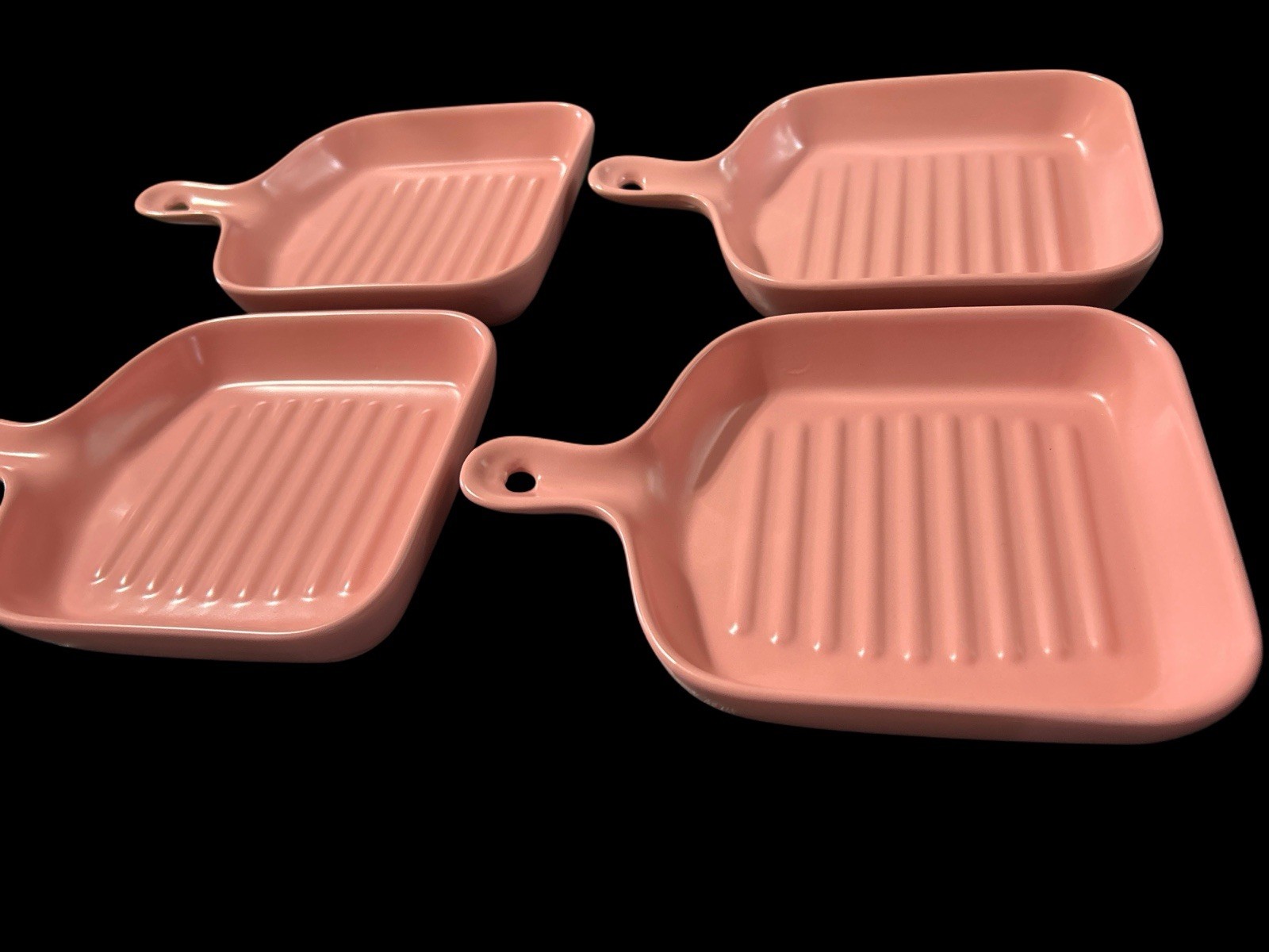 Square Griddle Pan W Handle Lot Oven & Microwave Safe Serve Ware Set Pink 4 New