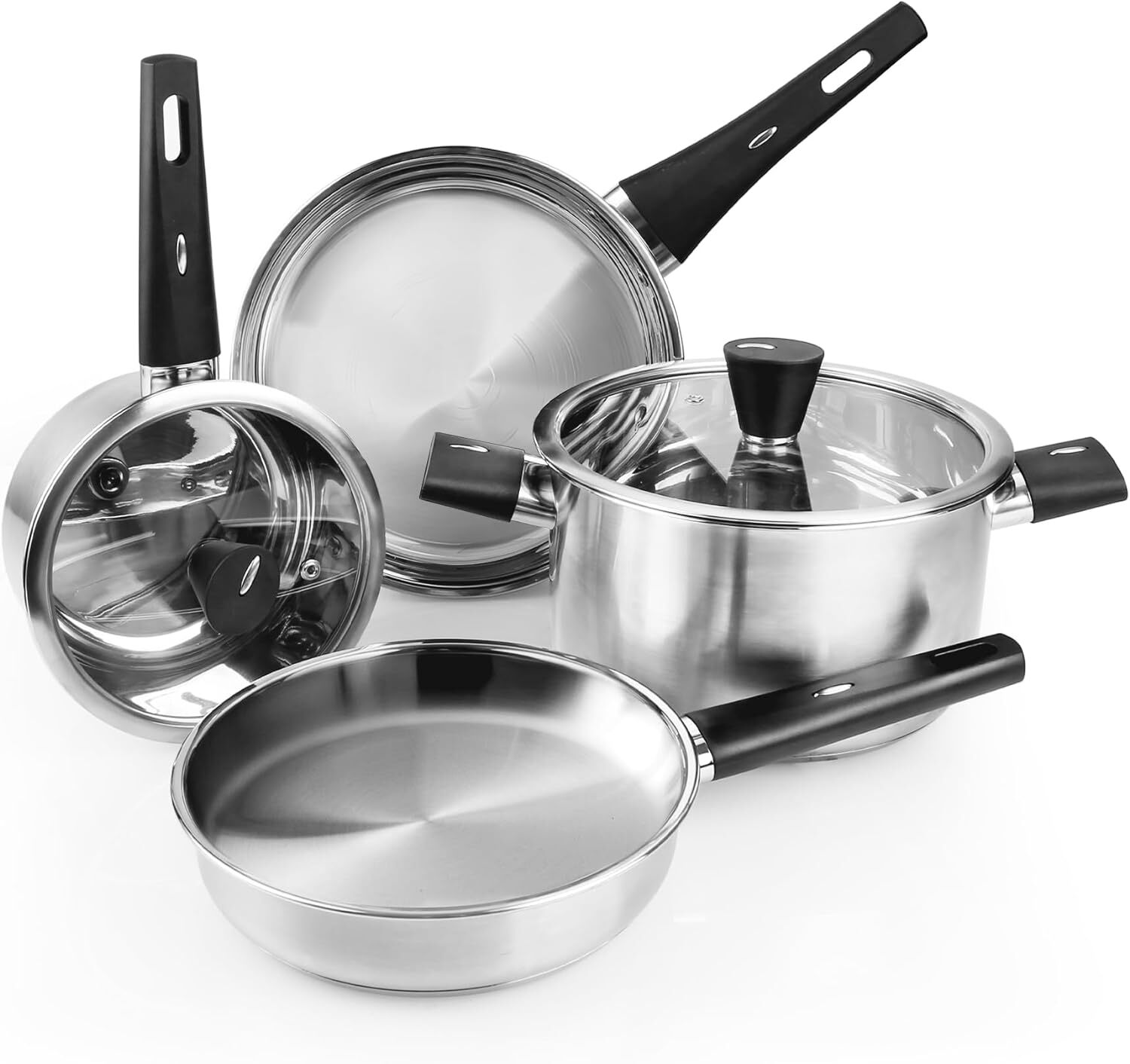 Stainless Steel Pots and Pans Set Nonstick 6-Piece Kitchen Cookware Sets w/Stay