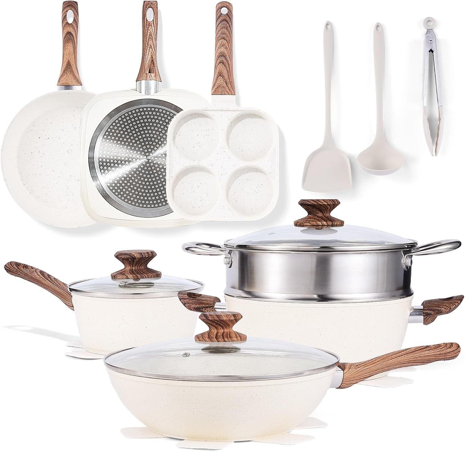 17 Pcs Nonstick Pots & Pans Non-toxic Kitchen Cooking Set with Stay-Cool Handles