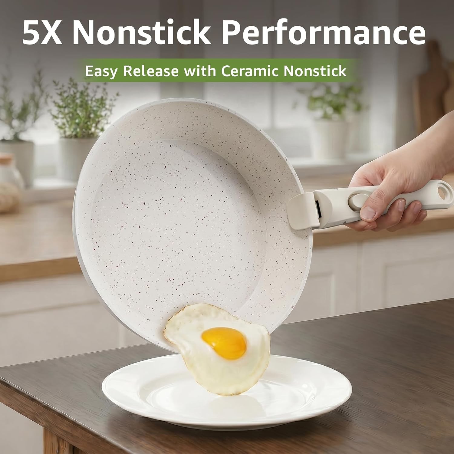19-Pc Ceramic Nonstick Cookware Set, Removable Handles, PFAS-Free