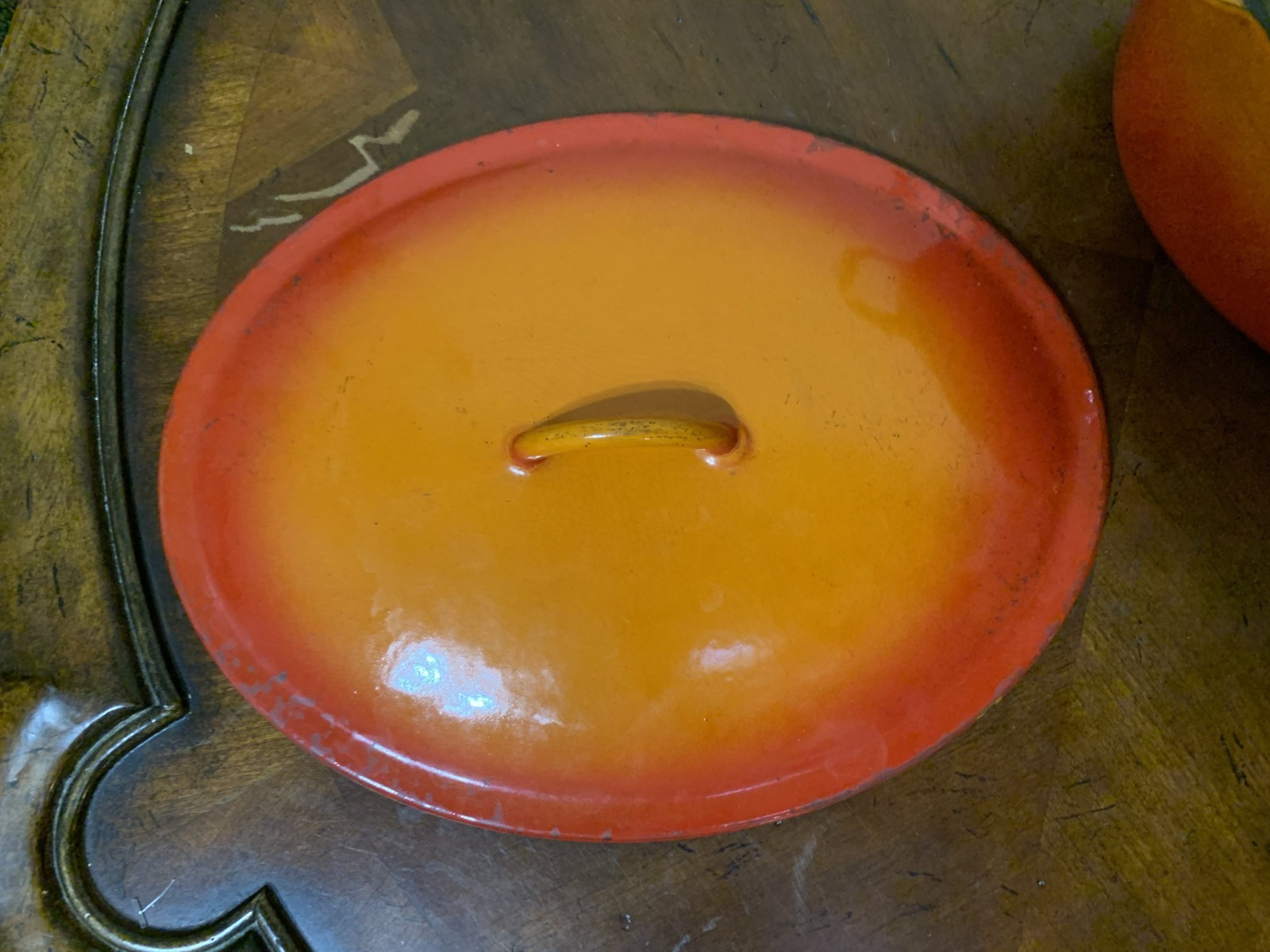 Descoware Cast Iron Enameled Flame Orange Oval Dutch Oven 4 qt Casserole Belgium