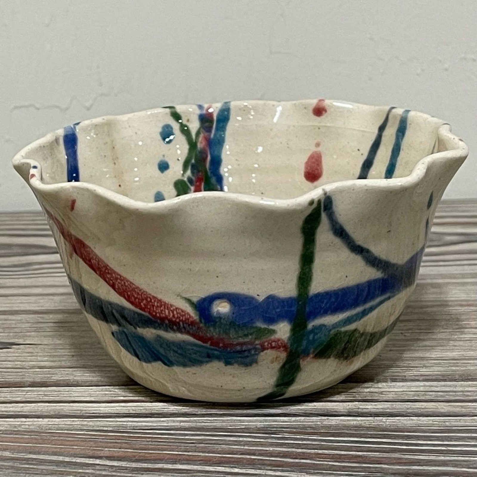 John Garrou Pottery Apple Baker Bowl Hand Crafted Ceramic Paint Splatter Recipe
