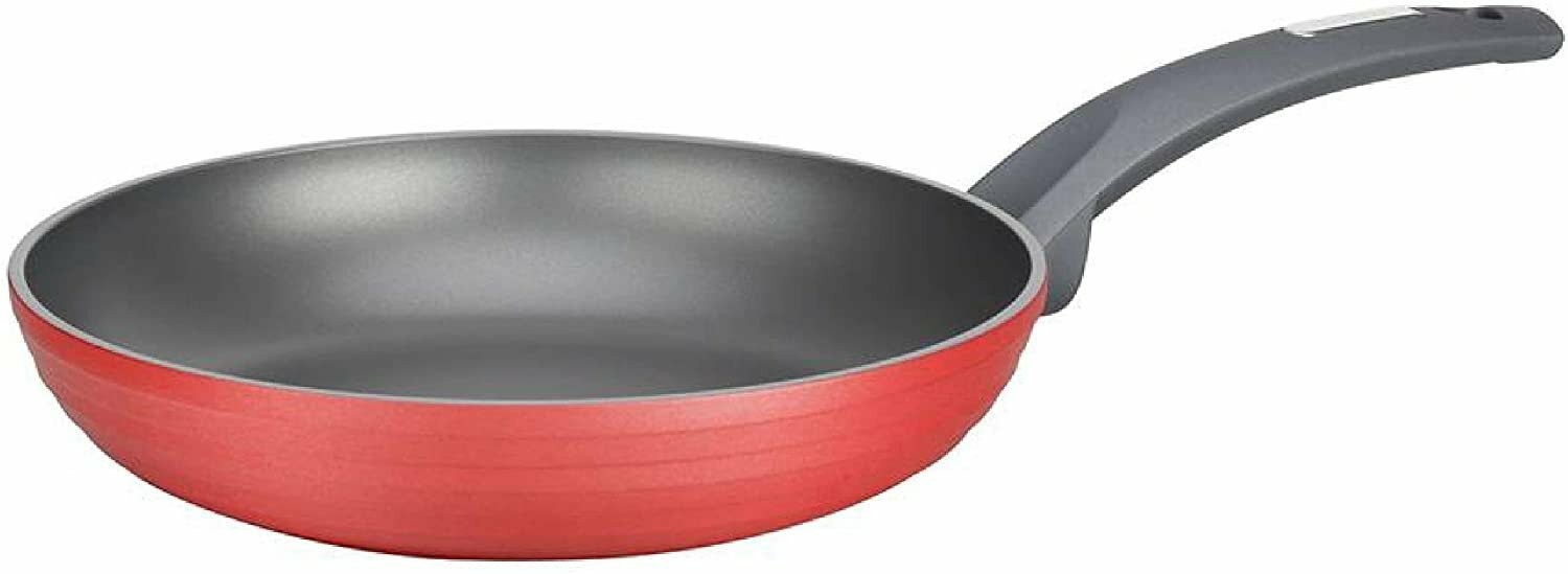 NutriChef 8in Round Fry Pan – Non-Stick Stylish Dark Gray Inside & Red Outside