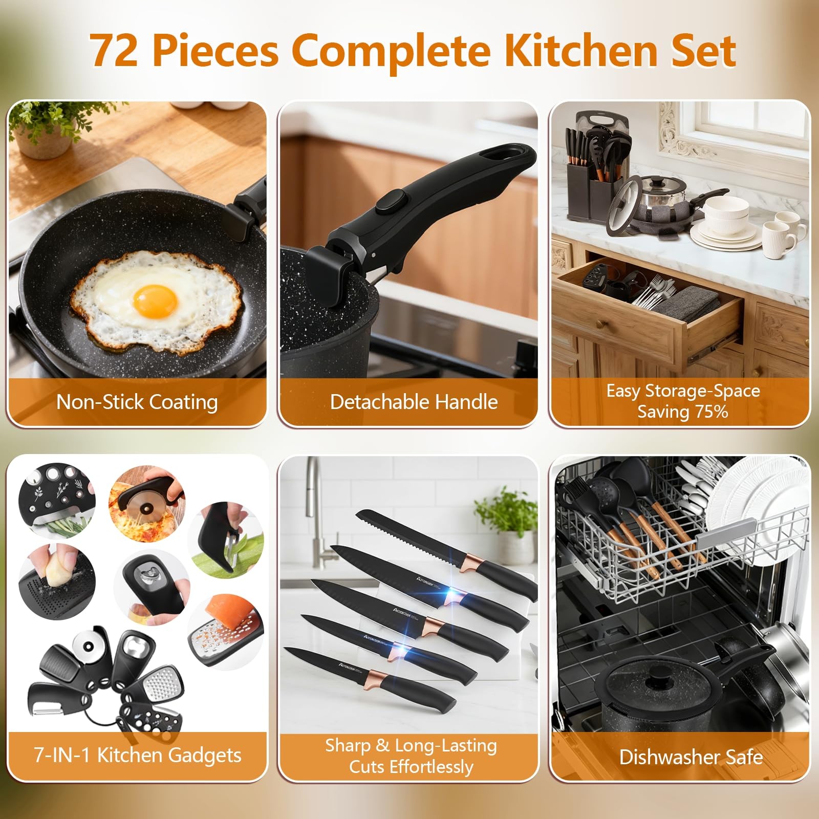 72-Piece Kitchen Cooking Set, Pots and Pans Cookware, Nonstick Cookware Set, …