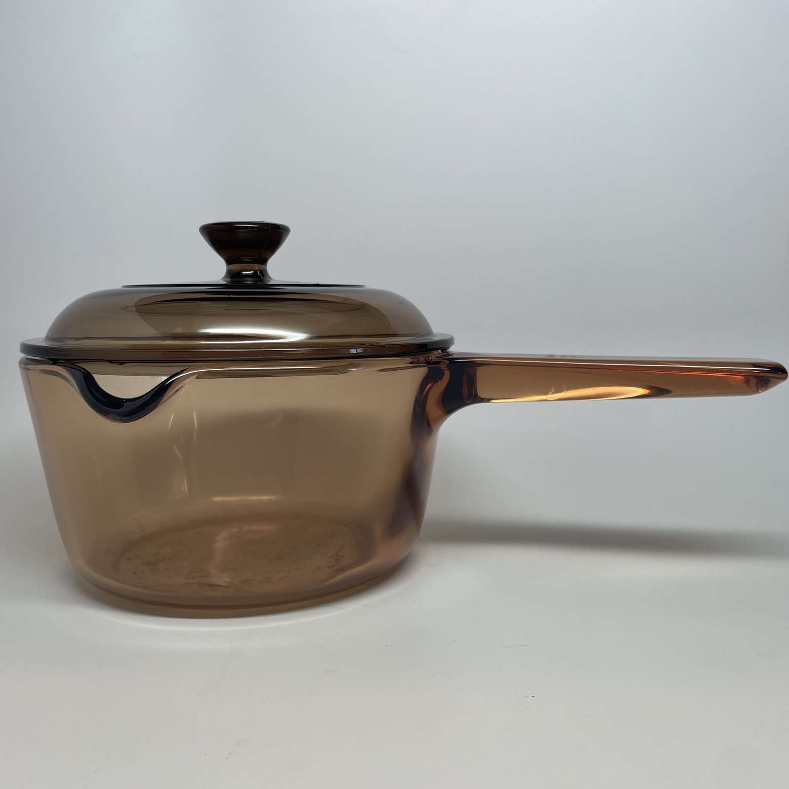 Vintage Amber Glass Saucepan w Lid 1–2 Qt Corning Vision Style Retro GUC READ