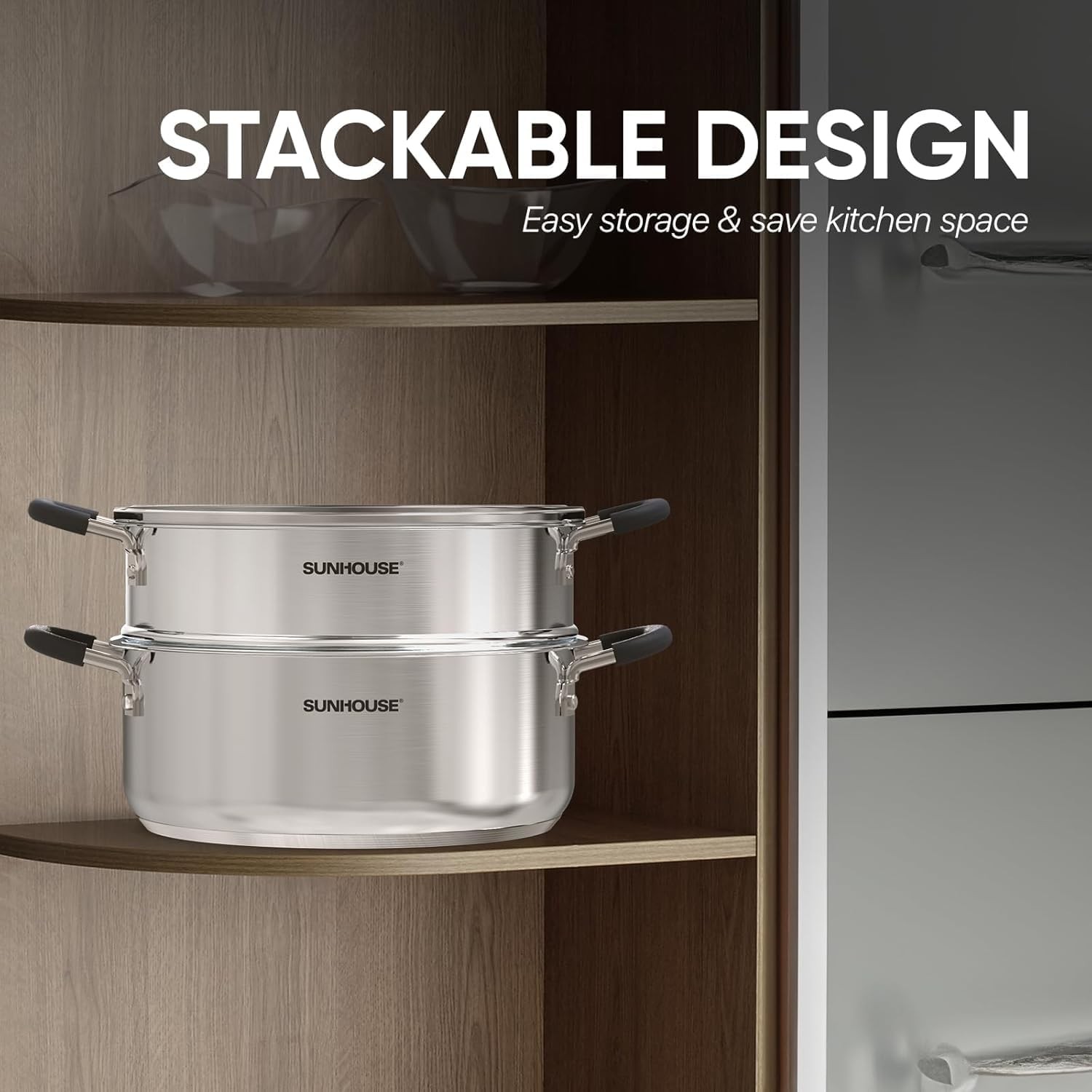 SUNHOUSE Stainless Steel Steamer Pot 5 QT 2 Tier for Vegetables