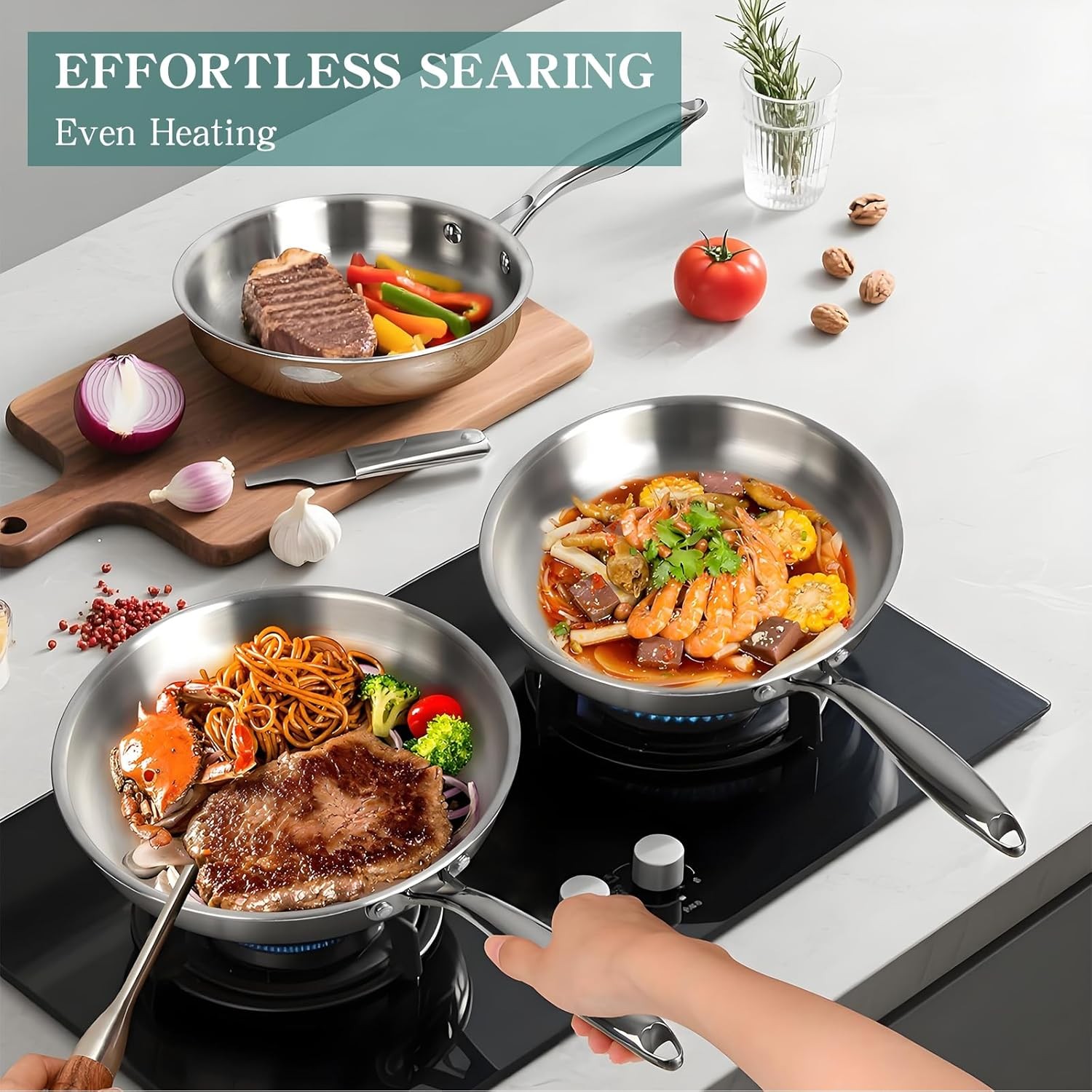 EWFEN 11PC 3-Ply Stainless Steel Cookware Set Induction Oven Safe PFOA Free