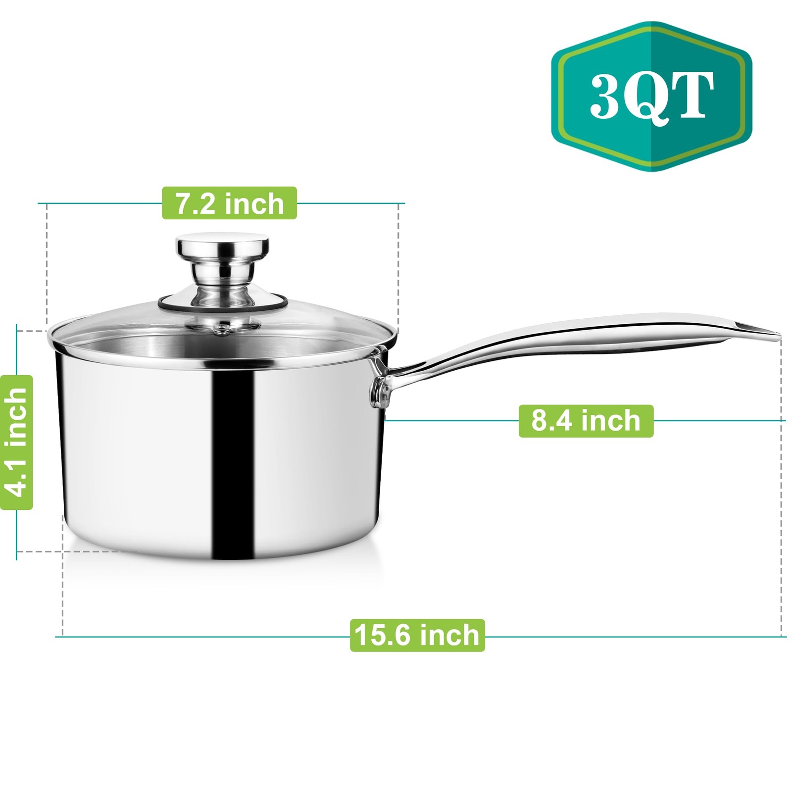 P&P CHEF 3 Quart Tri-Ply Saucepan with Visible Lid, Small Pot, 1 Piece | 3 Qt…