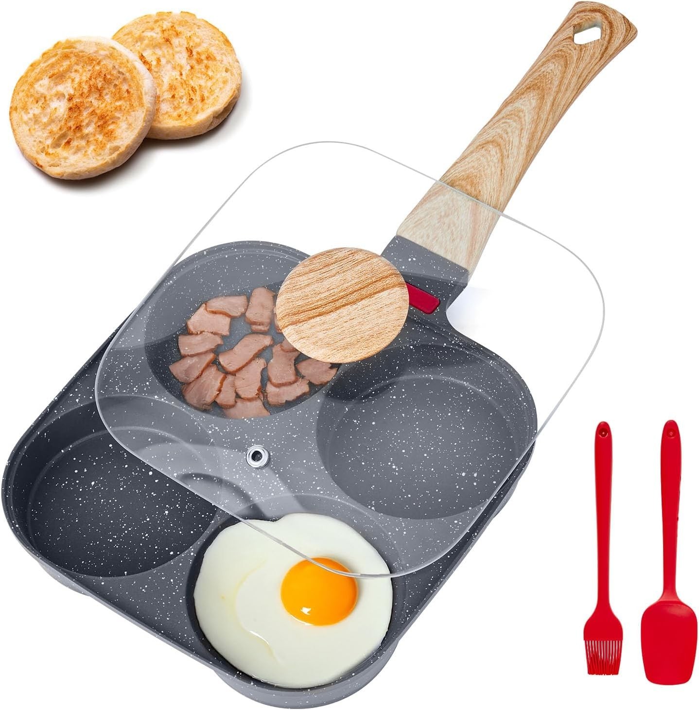 VEVOR Egg Pan 4-Cup Nonstick Egg Frying Pan Aluminum Omelette Skillet Pancakes