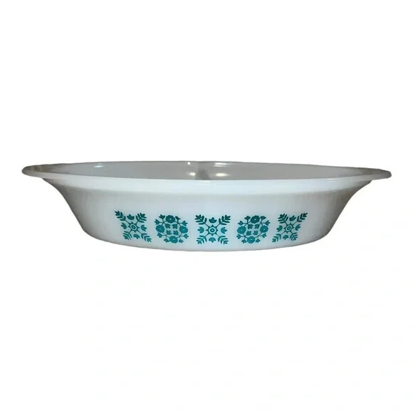 Glasbake J-239 Divided Casserole White Floral Milk Glass Casserole Dish Vintage