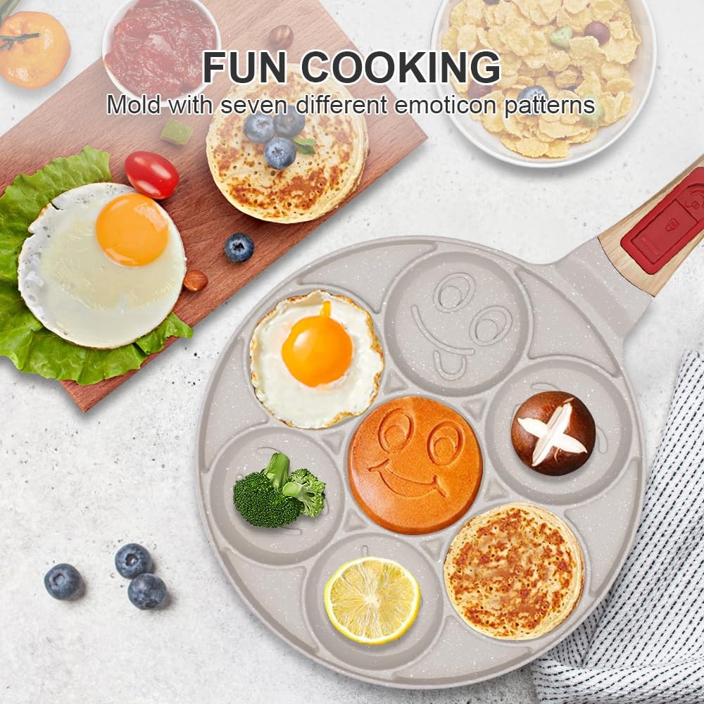 1 PC 7 Holes Non Stick Mini Pancake Crepe Pan Detachable Handle Mold White