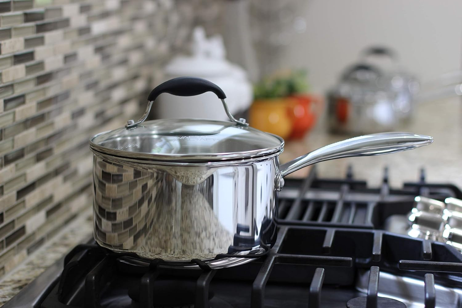 Tri-Ply Stainless Steel 3.5QT Saucepan with Glass Lid & Strainer Spouts